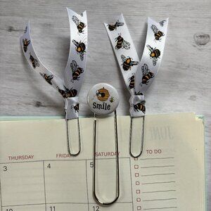 Smile Jumbo Planner Clip Set - Cute Bee Ribbon Paperclips for Planners, Journals